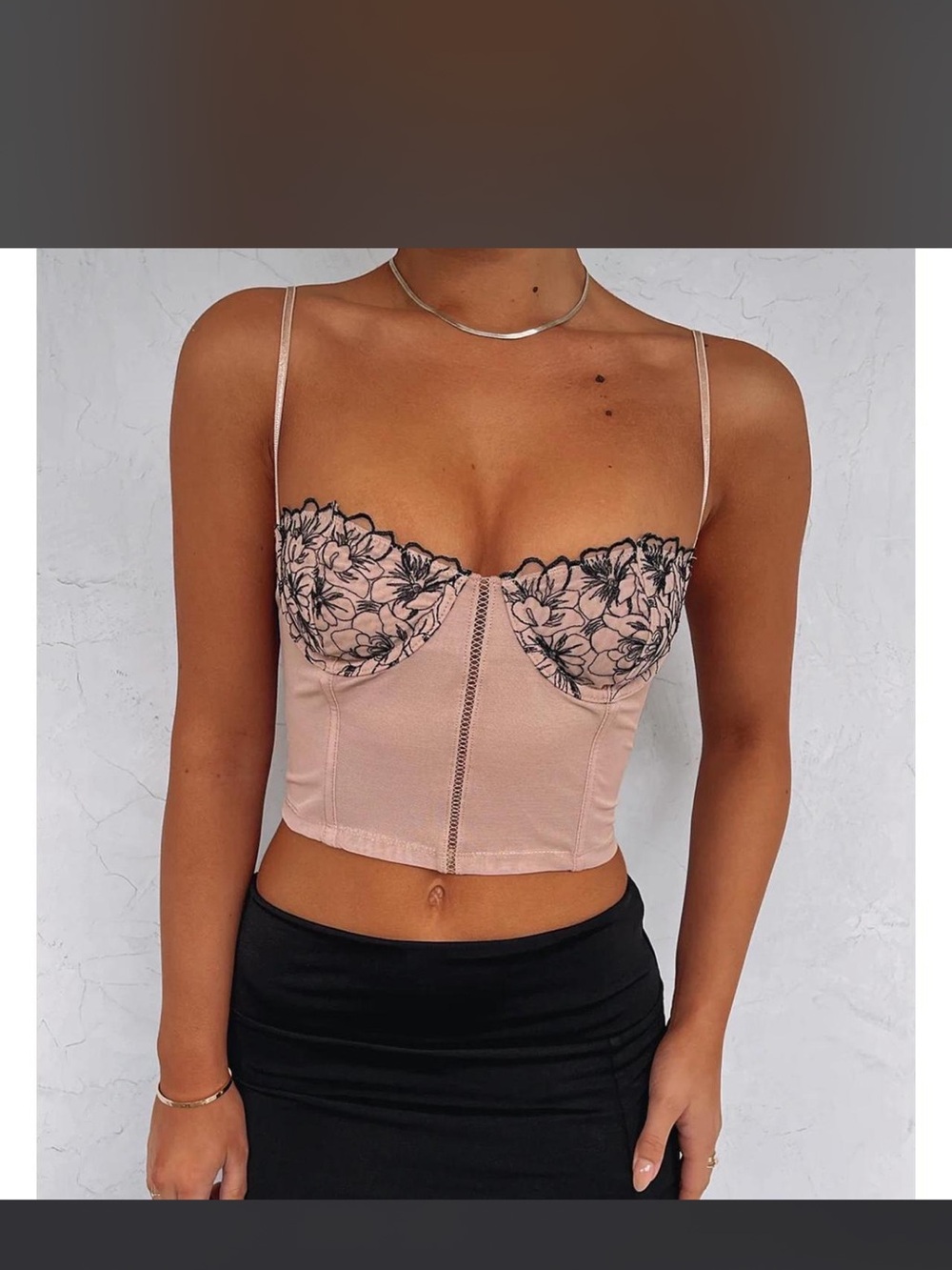White Fox Boutique Blush Pink Lace-Trim Bustier Crop Top